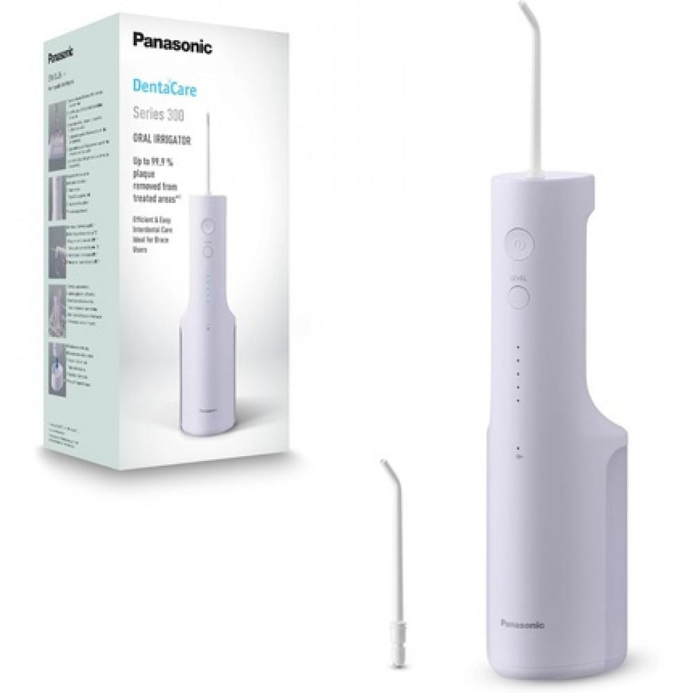 Panasonic Series 300 Ultrasonic Dental Water Flosser EW-DJ26-V303 Oral Irrigator 200ml IPX7 2 Standard Tips 5 Pressure Settings Travel Accessory Purple