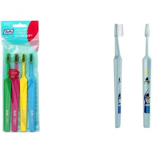 TEPE Select Colour Compact X-Soft Toothbrush - Ultra Soft 1 Brush for Adults & Kids Select Compact X Soft Gentle Toothbrush for Children, Mixed,