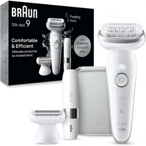 Braun Silk-épil 9 Epilator for Women Long-Lasting Hair Removal Facespa Facial Hair Remover Shaver Attachment Trimmer Attachment 9-341 White/Silver