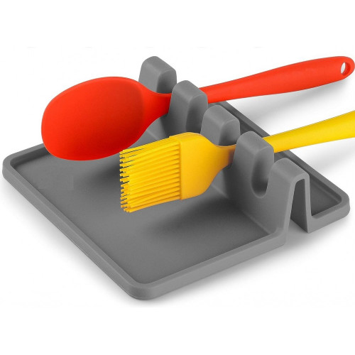 AJ Silicone Spoon Rest with Drip Pad, Βάση Κουτάλας πολλών Θέσεων, Σετ των 2τμχ, Grey 