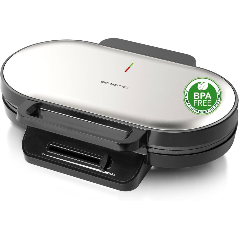 Emerio Waffle Maker, Διπλή Βαφλιέρα 1200 W με Ρυθμιζόμενη Θερμοκρασία, Για 10 Βάφλες σε Σχήμα Καρδιάς, BPA-Free 