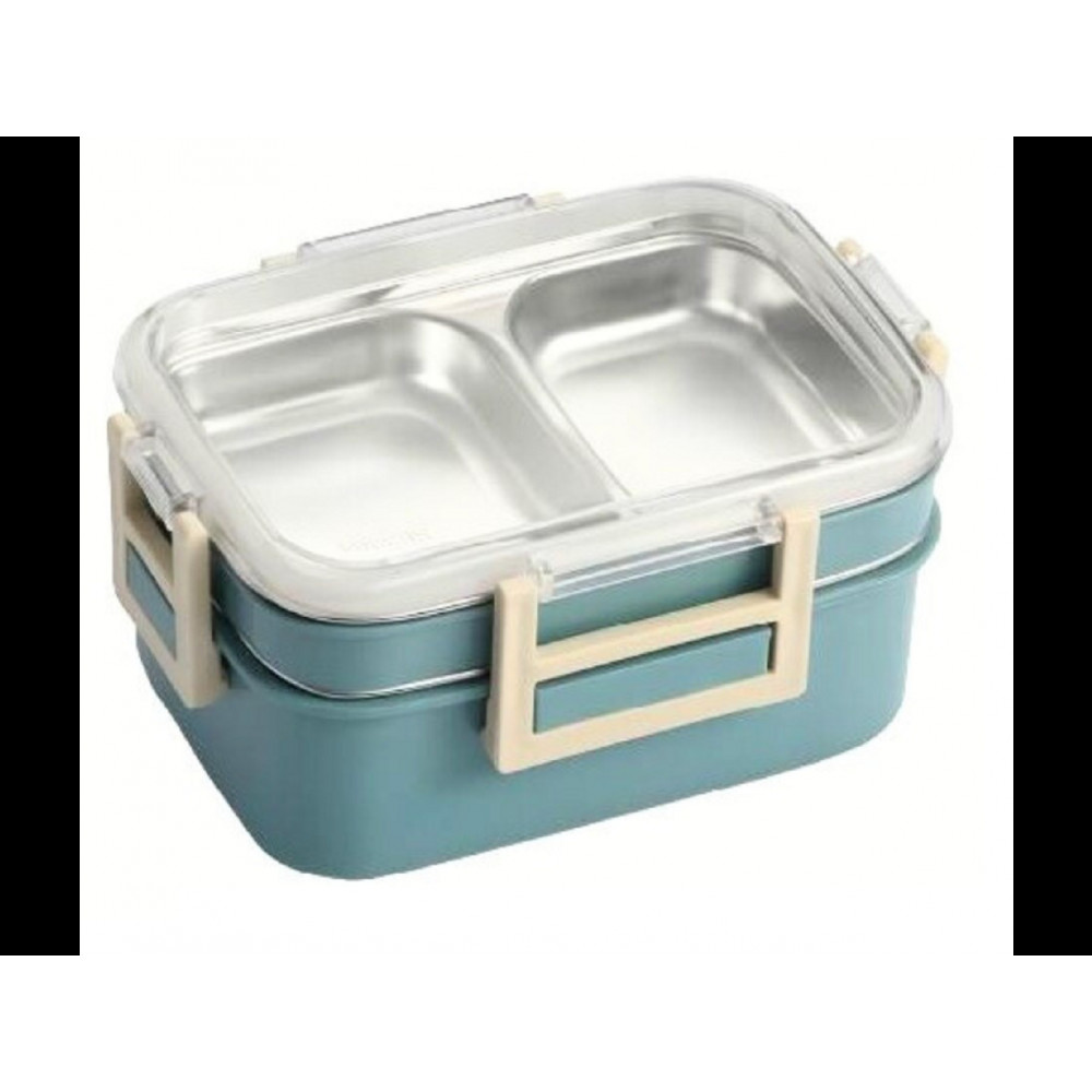 AJ O-Bento, Outdoor & Work Lunch Box, Stainless Steel 2-Tier Insulated Compartment, 1200ml, Petrol Blue 