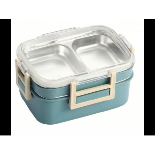 AJ O-Bento, Outdoor & Work Lunch Box, Stainless Steel 2-Tier Insulated Compartment, 1200ml, Petrol Blue 