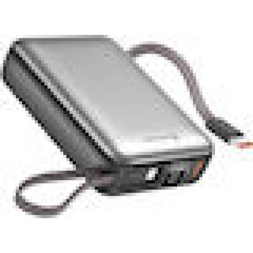 Swissten Space Power Bank 20.000mAh, 22.5W, με Θύρες USB-A, USB-C & 2 Ενσωματωμένα Καλώδια USB-C & Lightning, Black
