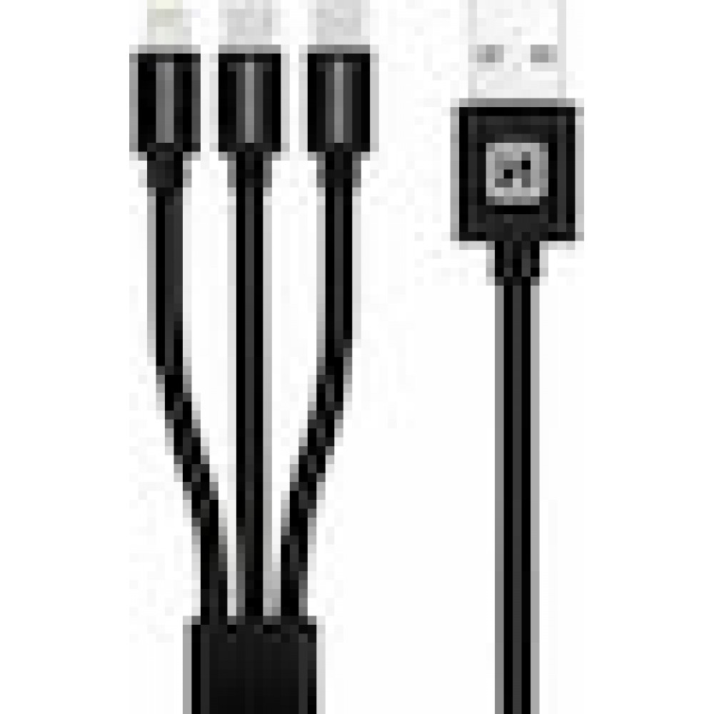 Swissten TEXTILE 3-in-1 Καλώδιο USB-A σε Lightning / Type-C * 2, 1.2m με Ναϋλον Ύφανση - Μαύρο