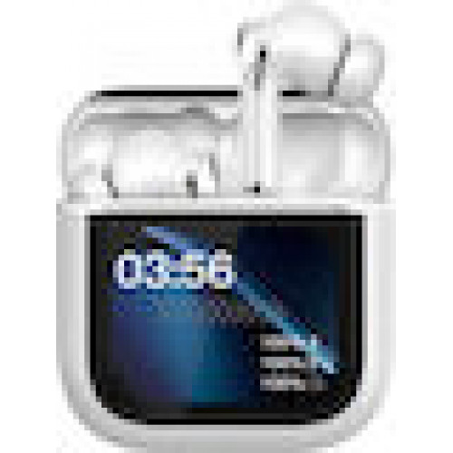 AKAI BTE-J600W Ασύρματα Ακουστικά Bluetooth 6.0 με ANC/ENC, 4 Μικρόφωνα & Θήκη με Οθόνη 2.01 & Touch Control, White 