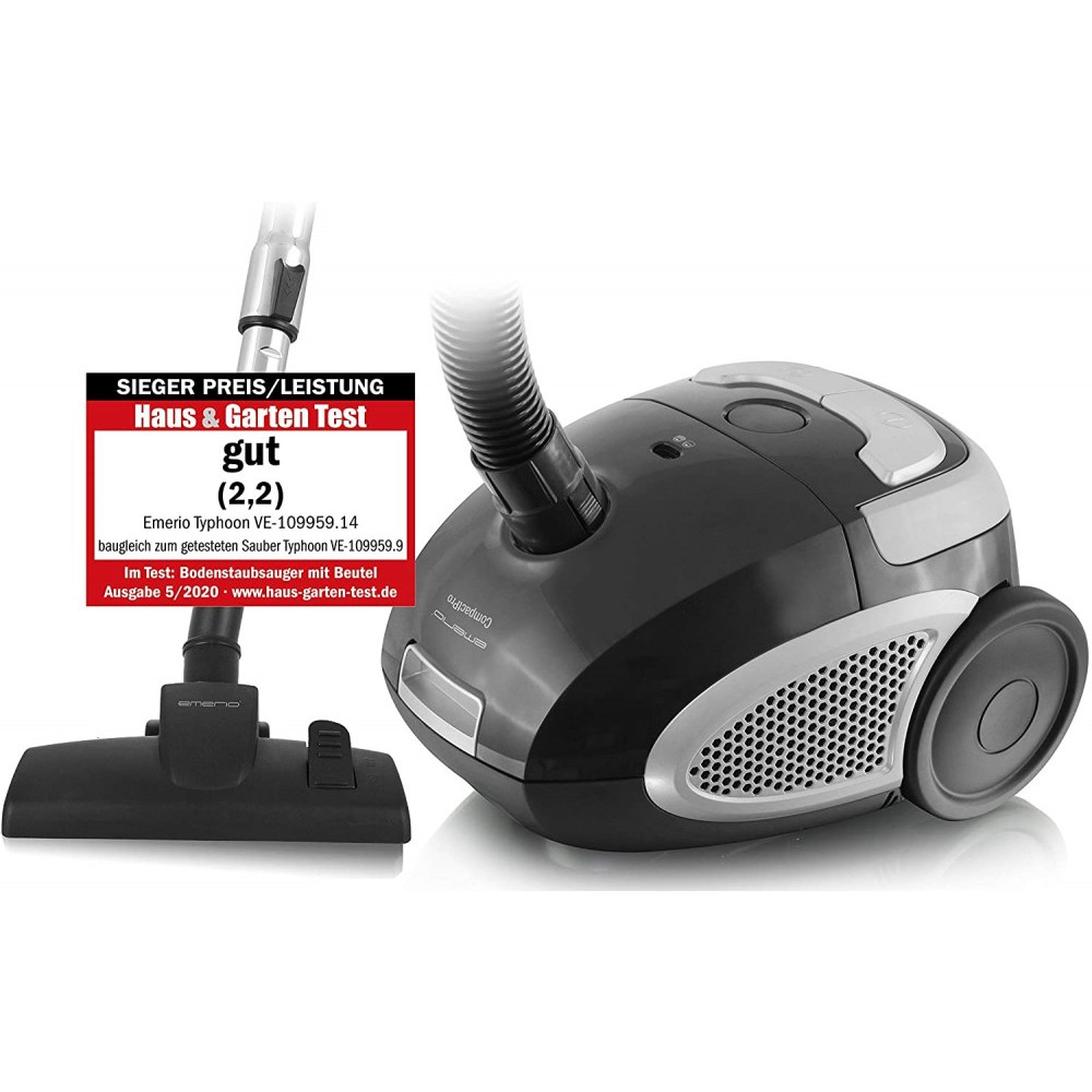 Emerio Vacuum Cleaner, Ηλεκτρική Σκούπα 800W με Σακούλα & Κάδο 2L, Black / Grey 
