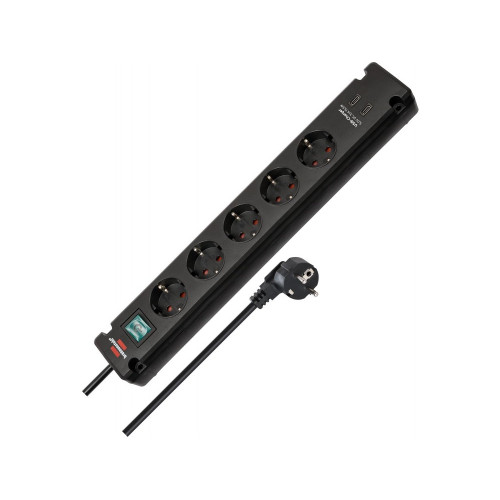 Brennenstuhl Bremounta 5-outlet Extension socket, Πολύπριζο με 2 Θύρες Type-C Διακόπτη, Δυνατότητα Βιδώματος & 3M Καλώδιο, Black 