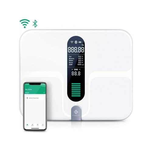 Etekcity ESF00, Έξυπνη ζυγαριά, Λιπομετρητής, Δείκτης Μάζας Σώματος με Fitness APP μέσω WiFi & Bluetooth, White 