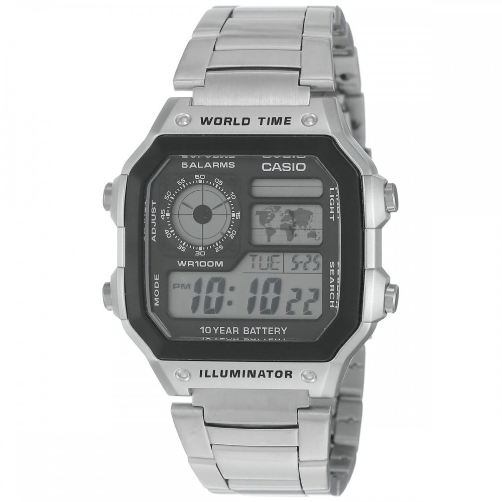 Casio Ψηφιακό Ανδρικό Ρολόι 42mm Μπαταρίας με Ασημί Ατσάλινο Μπρασελέ