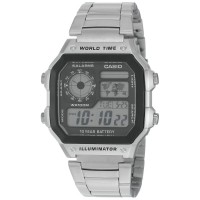 Casio Ψηφιακό Ανδρικό Ρολόι 42mm Μπαταρίας με Ασημί Ατσάλινο Μπρασελέ