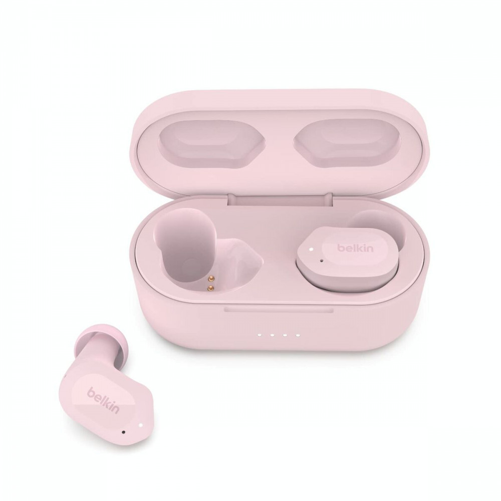 Belkin Soundform Play True In-ear Bluetooth Handsfree Ακουστικά με Αντοχή στον Ιδρώτα και Θήκη Φόρτισης Ροζ