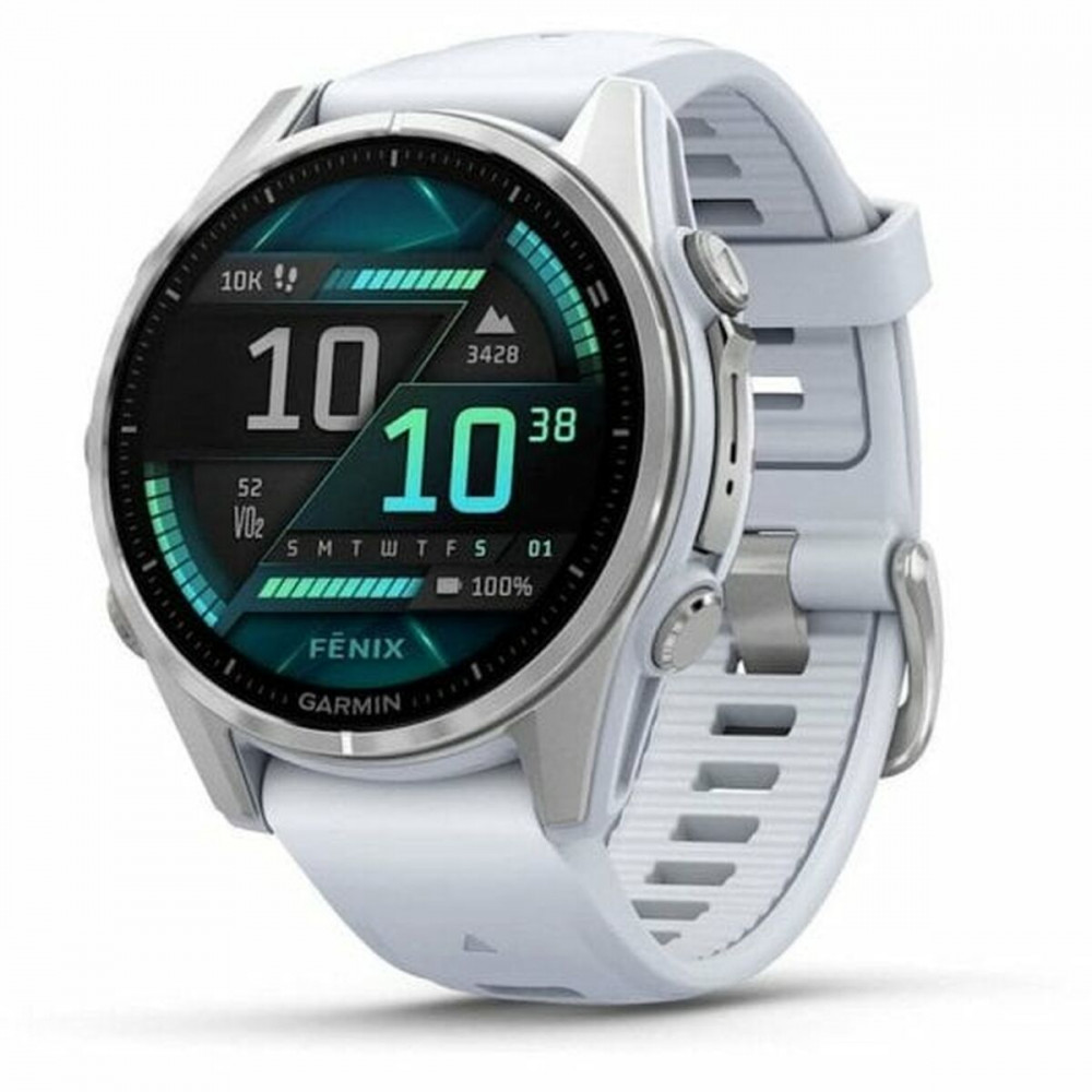 Garmin Fenix 8 Stainless Steel 43mm Αδιάβροχο Smartwatch με Παλμογράφο (Silver with Whitestone Silicone Band)