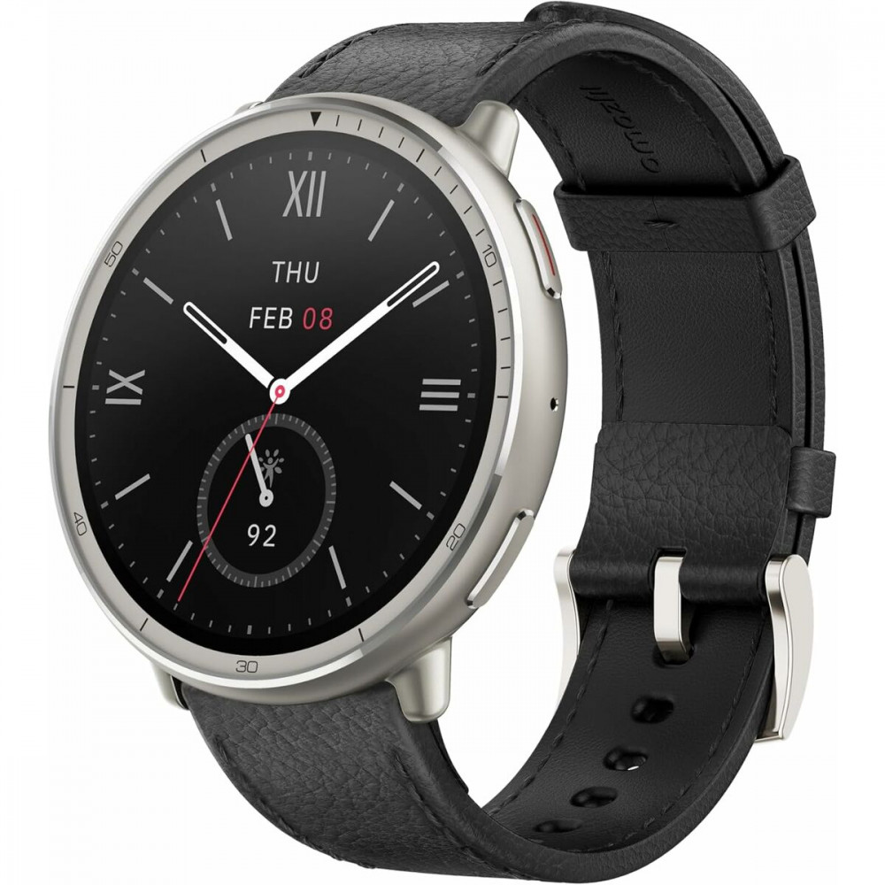Amazfit Active 2 Stainless Steel 44mm Smartwatch με Παλμογράφο (Black Leather)