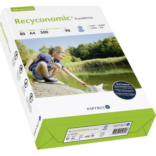 5x 500 Sheets Recyconomic Pure White ISO 90 A 4 80 g (Box)