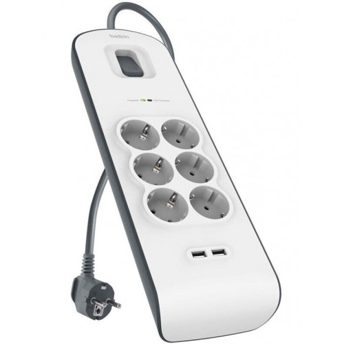 Belkin Steckdosenleiste 6-fach + 2xUSB-A, 2m Kabel BSV604vf2M-V2