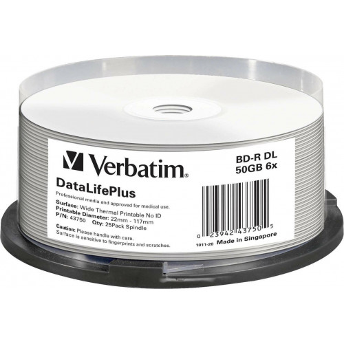 1x25 Verbatim BD-R Blu-Ray 50GB 6x Speed thermal printable CB