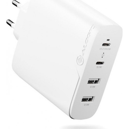 Alogic Rapid Power 100W 4-Port Fast GaN Charger +Cable 2m White