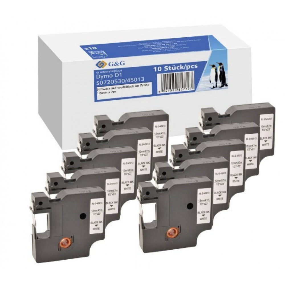 10x G&G Schriftband 12mm x 7m sw Komp m. Dymo D1/ 45013/ S0720530