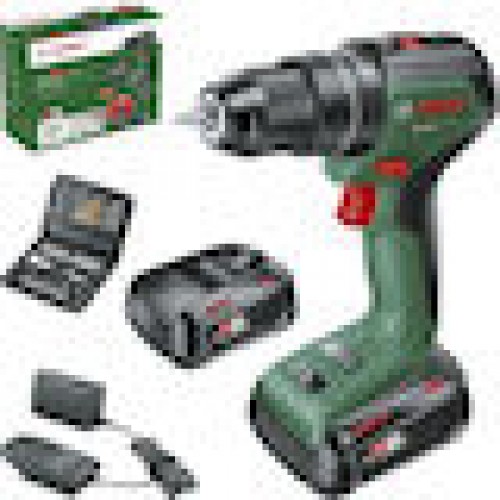 Akku-Schlagbohrschrauber UniversalImpact 18V-60 + SET (grün/schwarz, 2x Li-Ionen Akku 2,0Ah, Koffer + 51-teiliges Zubehör, POWER FOR ALL ALLIANCE)