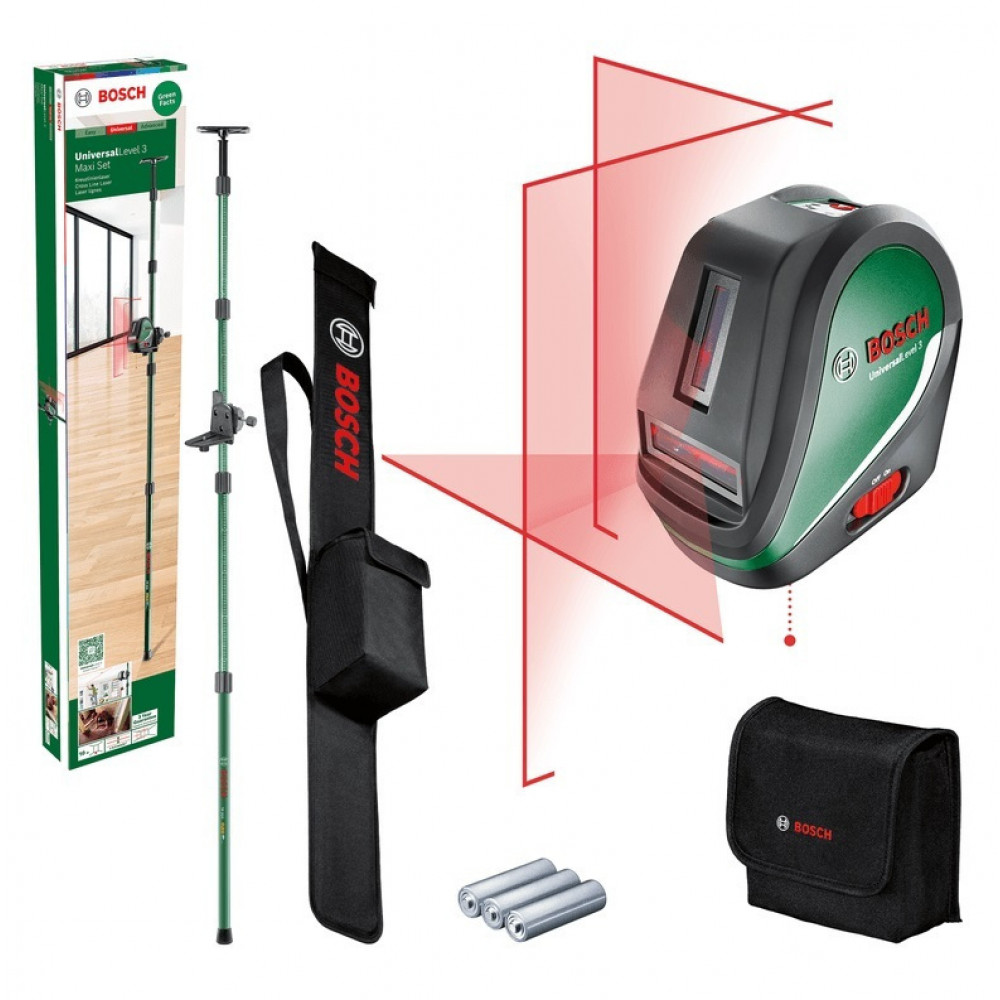 Bosch Universal Level 3 Αυτορυθμιζόμενο Γραμμικό Αλφάδι Laser Κόκκινης Δέσμης 1.5V με Εύρος Εργασίας 10m