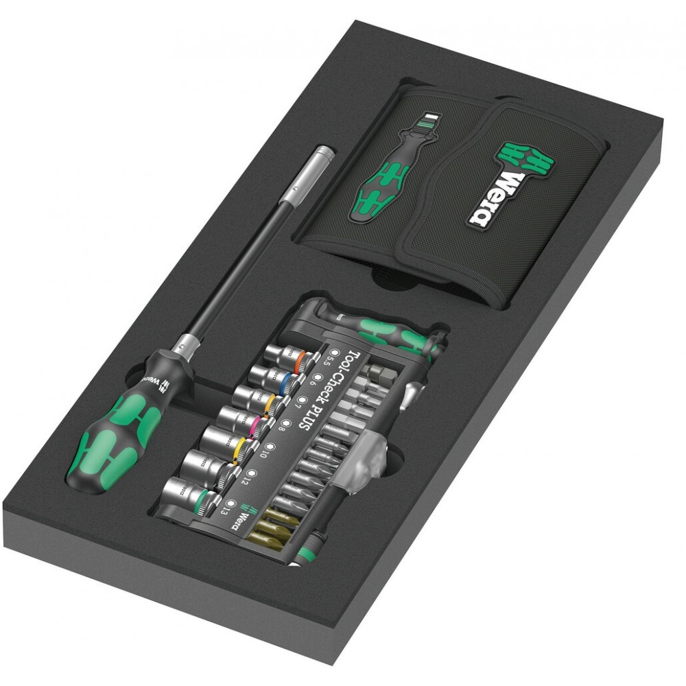9750 Kraftform Kompakt und Tool-Check PLUS Set 1, 57-piece (Black/gr�n, Steckschl�ssel- und Bit-Satz, in Schaumstoffeinlage f�r Werkstattwagen)
