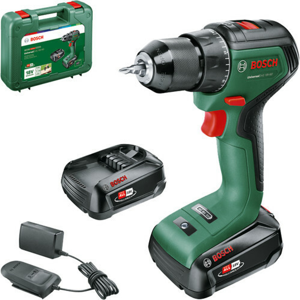 Akku-Bohrschrauber UniversalDrill 18V-60 (gr�n/Black, 2x Li-Ionen Akku 2,0Ah, Koffer, POWER FOR ALL ALLIANCE)