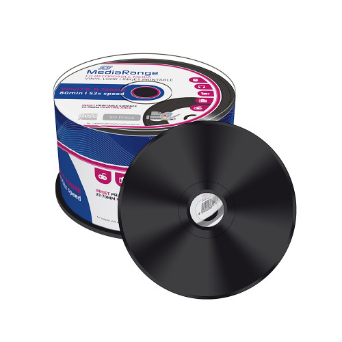MediaRange Vinyl CD-R 80 700MB 52x Inkjet Printable, Black dye Cake x 50 (MR226)