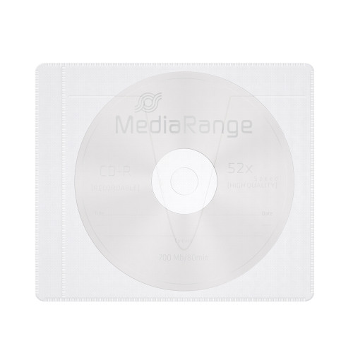 MediaRange Adhesive-backed fleece Sleeves for 1 disc White/semi-clear, Pack 50 (MRBOX69-50)