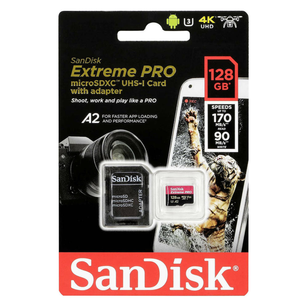 Sandisk Extreme Pro microSDXC 128GB Class 10 U3 V30 A2 UHS-I με αντάπτορα SDSQXCD-128G-GN6MA