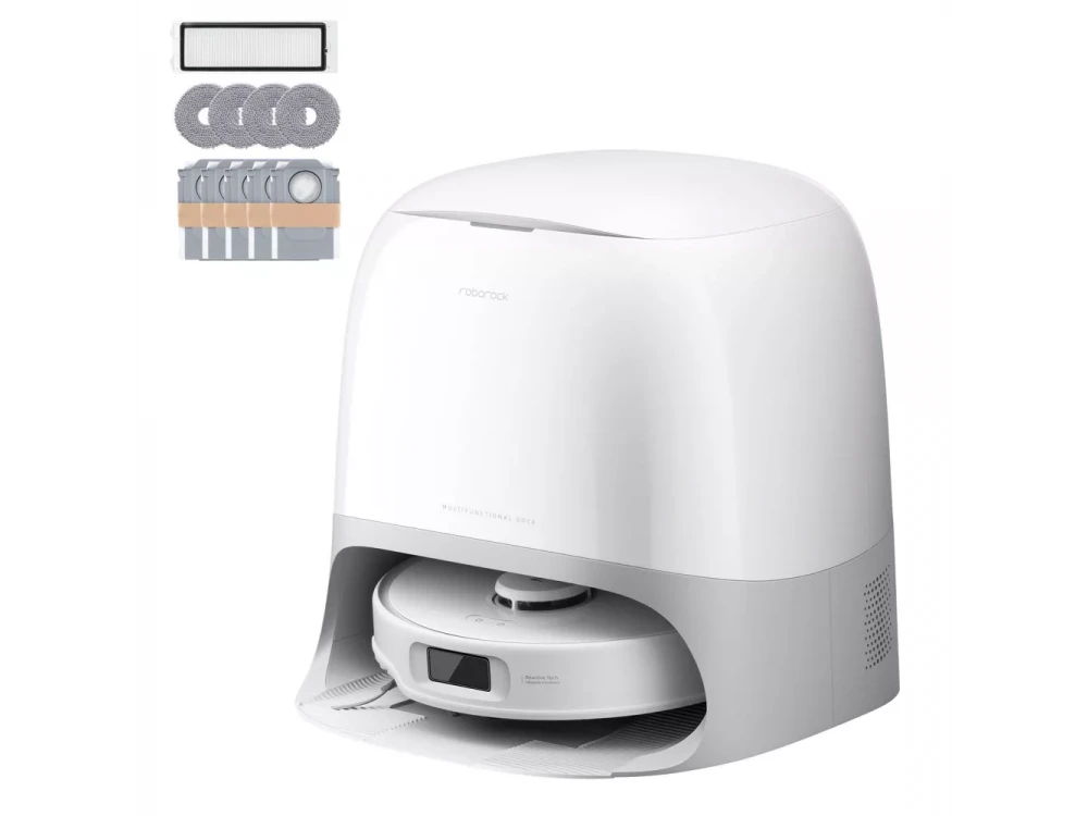 Roborock Q Revo Curv 5A1 Smart Robot Vacuum / Mopping Cleaner, 17,000Pa, & Auto Mop Lifting, White 